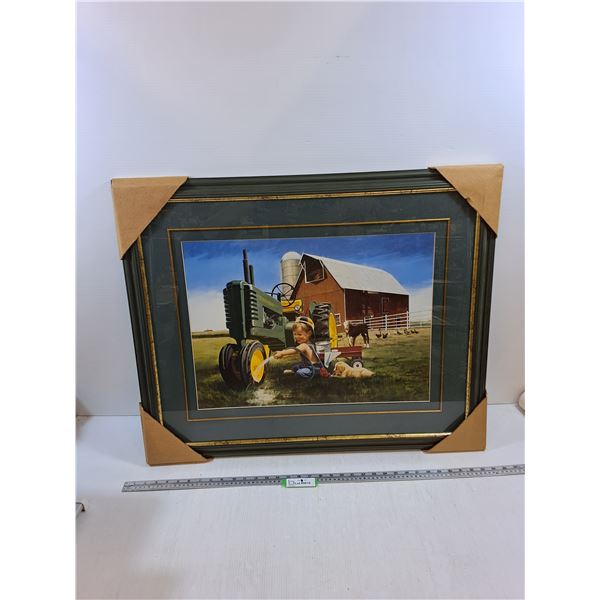 #John Deere Farmyard Print in Wood Frame,33x27" outer frame measurement - CANNOT SHIP