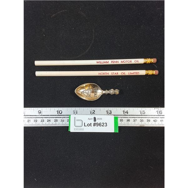 Broken Texas Souvenir Spoon (2) William Penn Motor Oil Pencils
