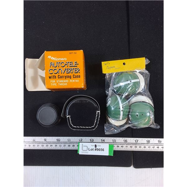 Kamero Auto-Tele Converter Camera Lens, (3) Roughrider Salt & Pepper Shakers