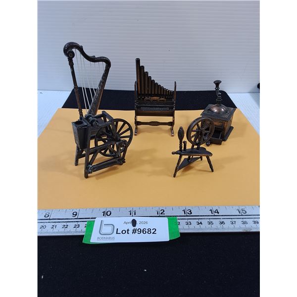 Die Cast Miniatures-Coffee Grinder, Pipe Organ, Harp,, couple have pencil sharpeners