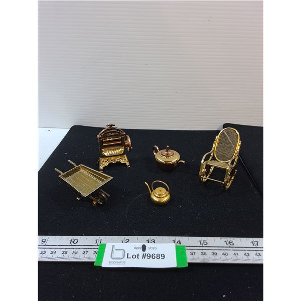 Brass Miniatures-Chair, Wringer, Teapot