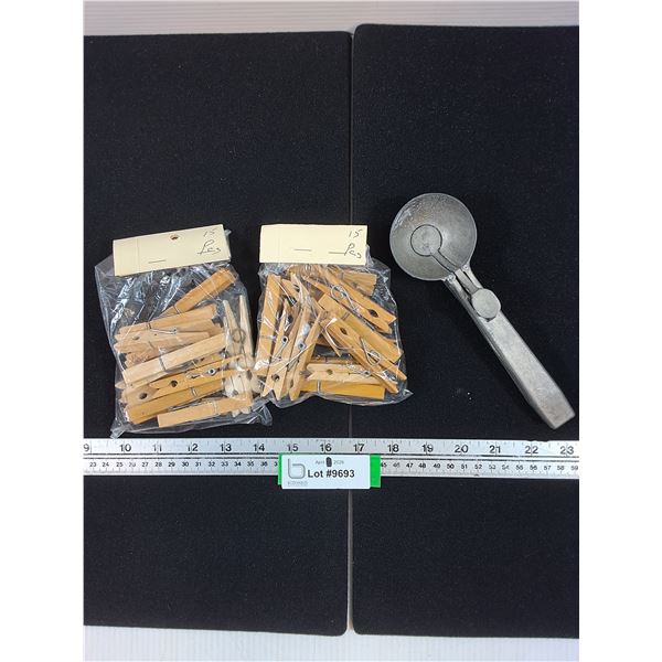 Wooden Clothes Pins, Aluminum Ice Cream Scoop