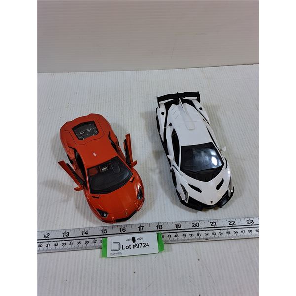 (2) Lamborghini- Red Maisto, White is plastic, unsure of brand