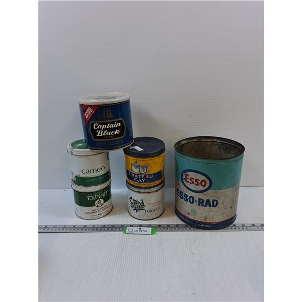 Tin Cans-(5) Tobacco-Cameo, Export, Spud, Esso Esso-Rad Tin