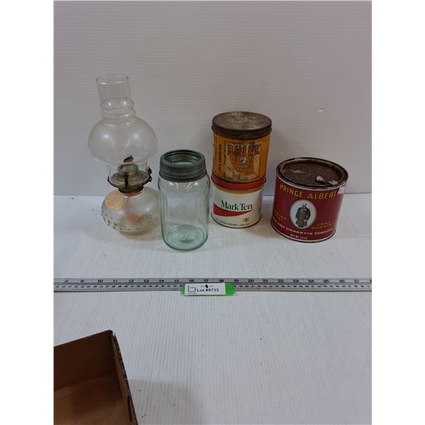 Oil Lamp, Mark Ten, Briar, Prince Albert  Tins, Mason Jar - PICK UP