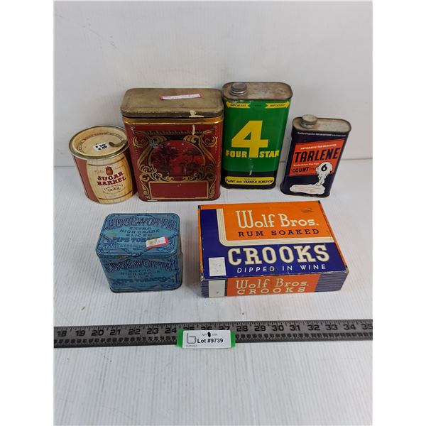 (6) Assorted Vintage Tins & Cigar Box