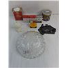Image 2 : Assorted Spice & Peanut Tins, Footed Glass Bowl, Copper Ash Tray, Squish Toy