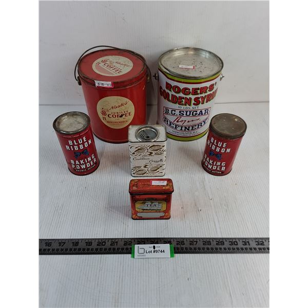 (6) Vintage tins (Nash, Rogers, Rawleigh, Bigelow)