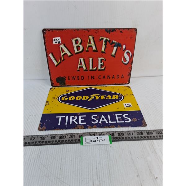 (2) 'Vintage Looking' 12" x 8" Signs (Labatt's & Good Year)
