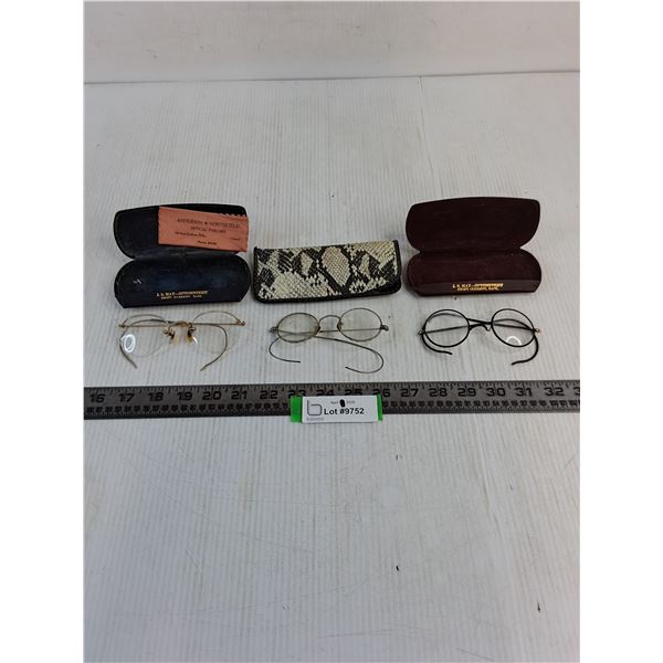 (3) Vintage Eyeglasses w/Cases