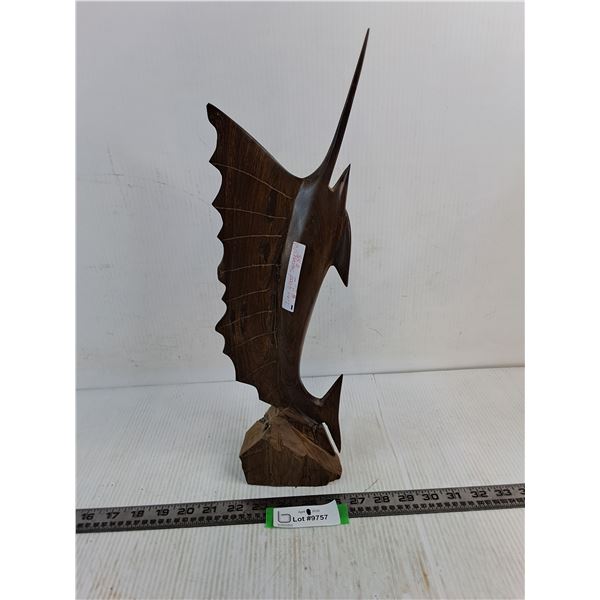 Wooden Swordfish Sculpture - 18" Tall - Pick Up Preferred