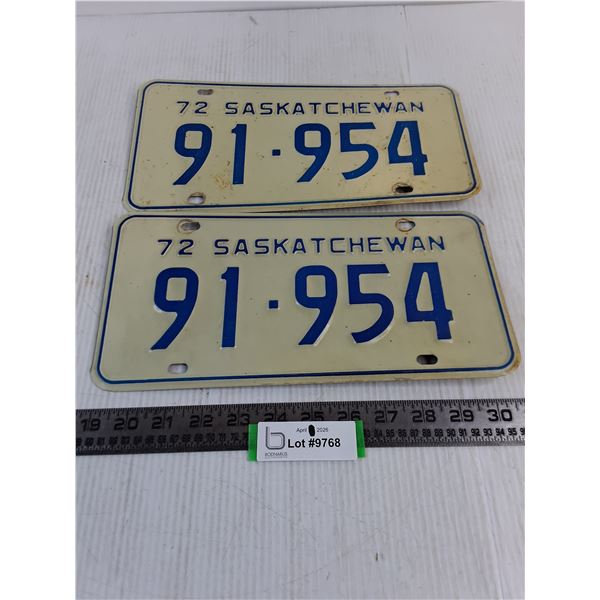 Pair of 1972 Saskatchewan License Plates