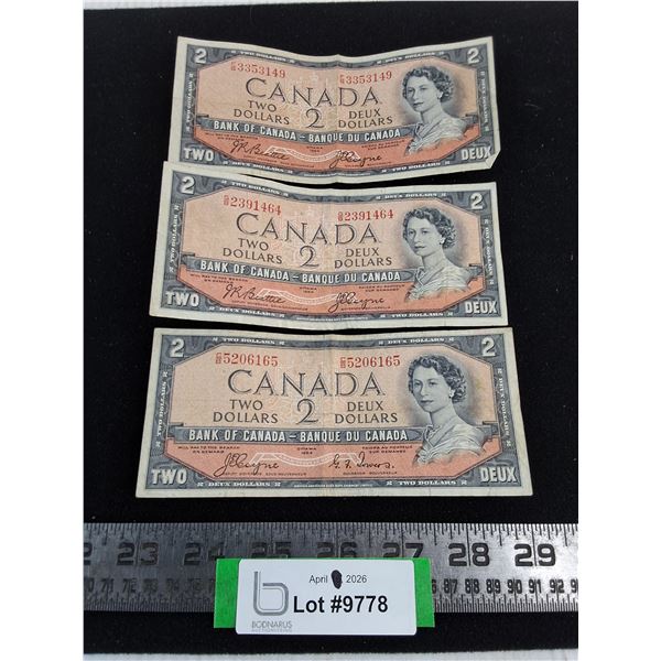 (3) Canadian 1954 $2 Bank Notes
