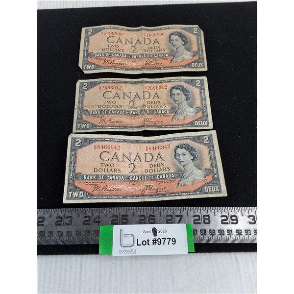 (3) Canadian 1954 $2 Bank Notes