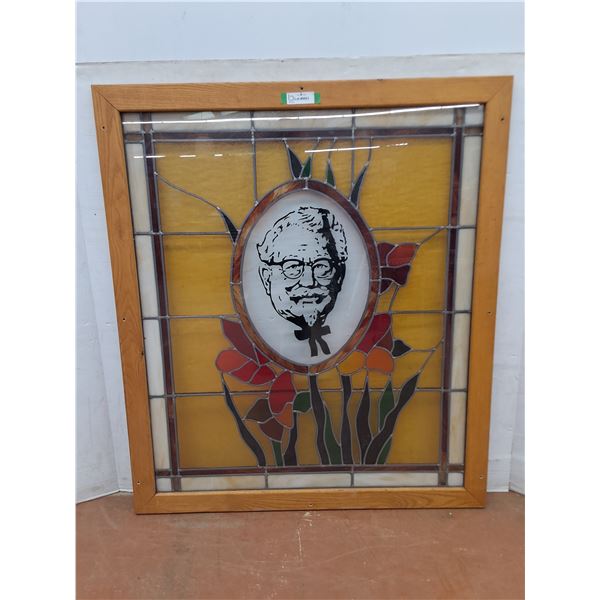 # Vintage Wood Framed Stained Glass KFC's "Colonel Sanders" Wall Decor - 40" x 46" - Cannot Ship