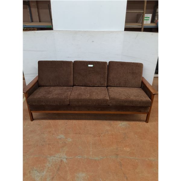* MCM Teak/Brown Upholstered 6-Cushion Couch - 75x28x28" - Cannot Ship
