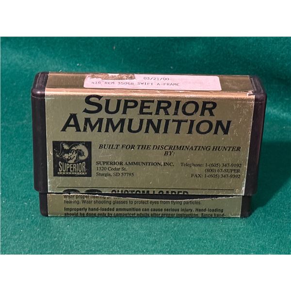 416 REM Mag 350 Gr Swift A-Frame Reloads in Case