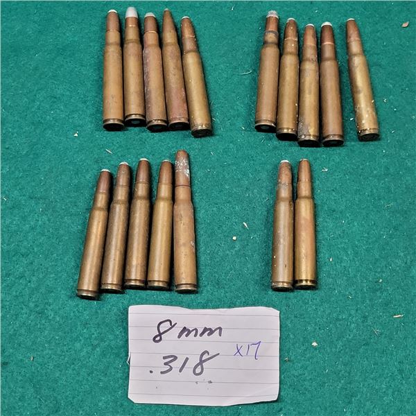 8mm Mauser .318 diameter Ammo 17 Loose Rounds