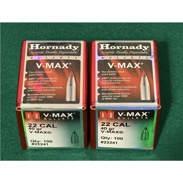 22 CAL 40 Gr. Hornady V-Max Bullets Lot