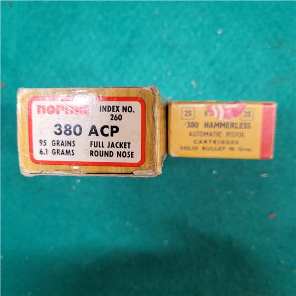.380 ACP Norma Ammo & .380 Webley 9m/m Short Kynoch Ammo