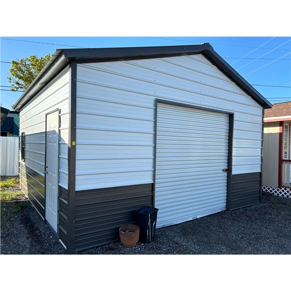 Metal  16'  X  20'  X  12'  Building w/8'  X  9'  Roll Up Door, Side Door,