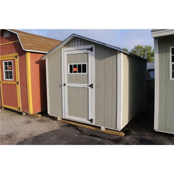 Gray/White  8'  X  10'  X  8'  Skid Mount Storage Shed w/Door, Floor