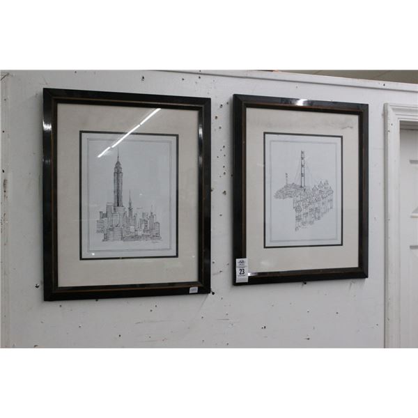 Framed Sketch City Scapes NY/San Fran - 2