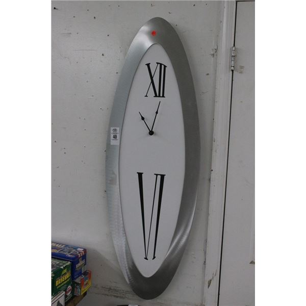 Brushed Metal Framed Oval Contemporary Wall Clock