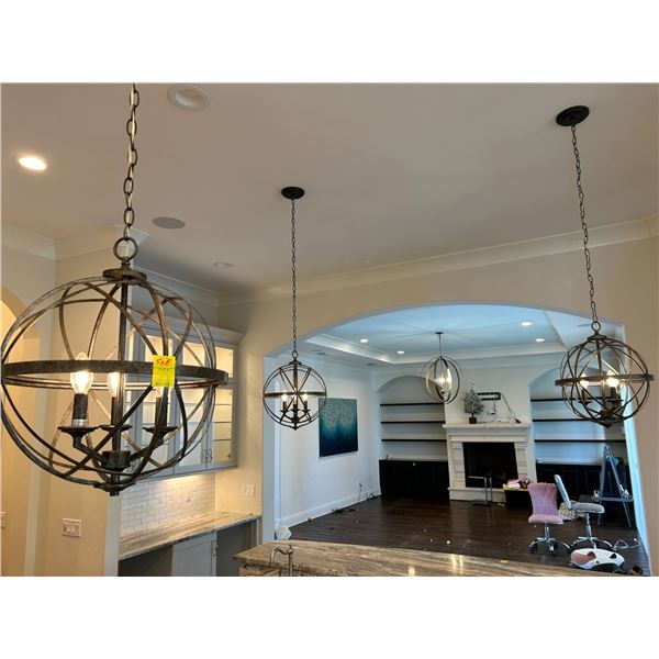 3 Hanging Metal Sphere Lamps in Kitchen *MUST BE REMOVED BY MARCH 31 *