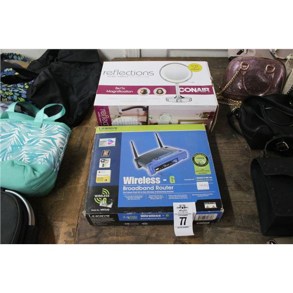 Lighted Vanity Mirror, Broadband Router