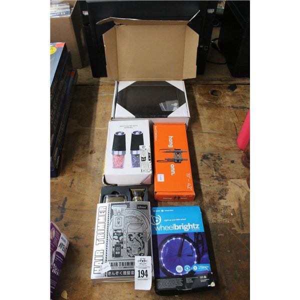 Asst. Hair Trimmers, TV Wall Mount, Bike LED, S & P Shakers, Picture Frames