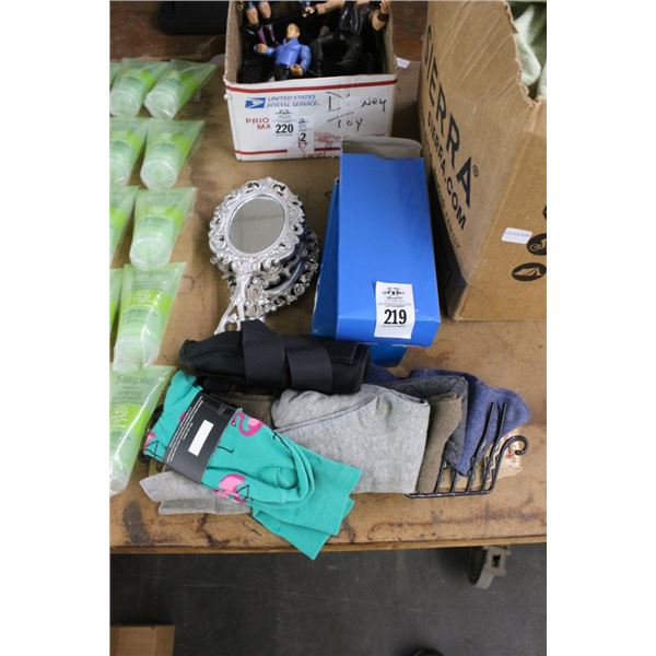Asst. Socks, Hand Mirror, Wrist Braces