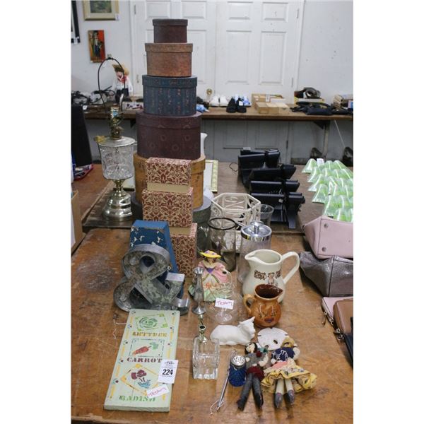 Vintage Dolls, Signs, Vases, Boxes