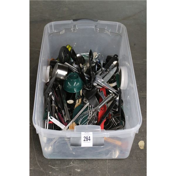 Large Bin w/Kitchen Utensils