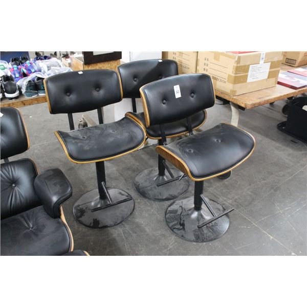 3-Contemporary Adjustable Height Wood Base w/Tufted Leather Bar Height Bar Stool - 3 X $