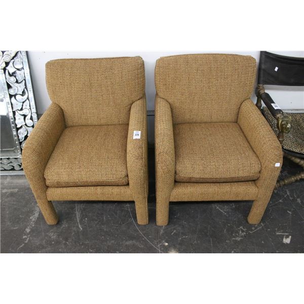 Tan Cloth Armchairs - Pair