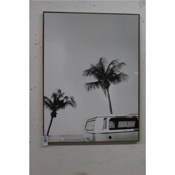 Framed Photo VW Bus w/Palm Trees At Beach