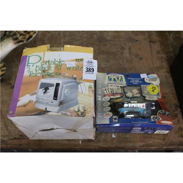 Portable 5"  White TV w/Plug and Play Game