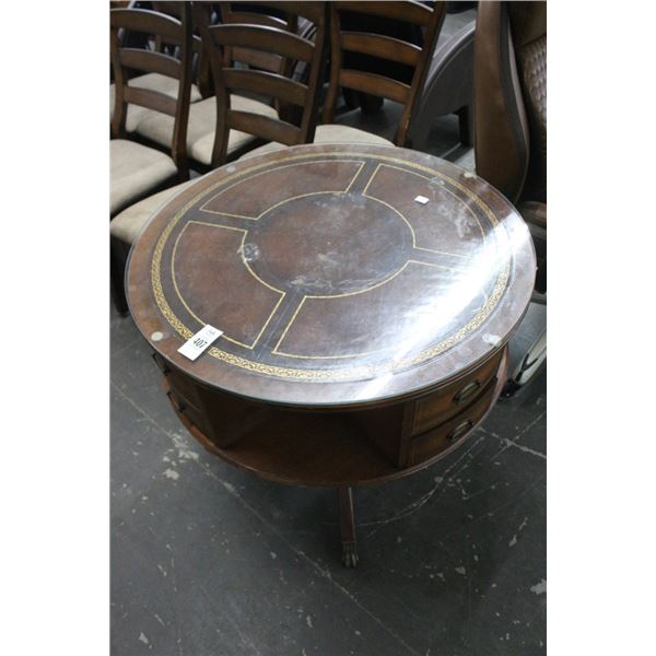 Round Mahogany Claw Foot 8 Drawer Leather Inlay Round Pedestal Table