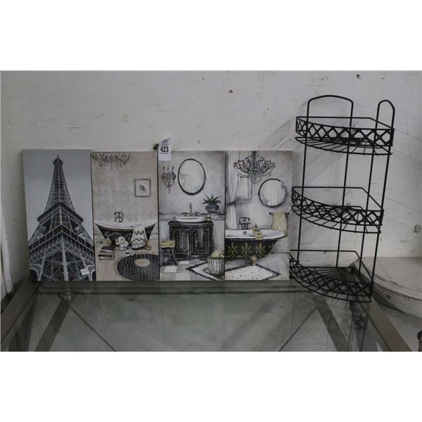 Oil On Canvas Wall Art  4 Pc. Eifel Tower, Lavatory w/Corner Shelf