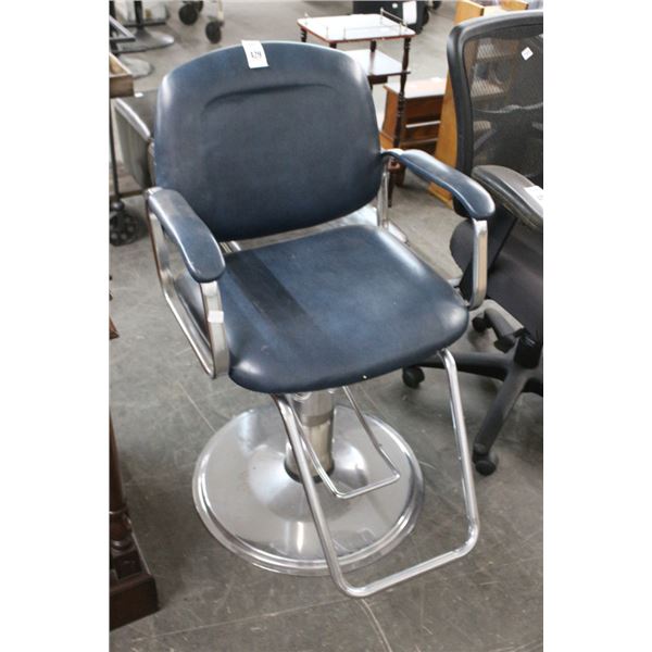 Chrome Base Blue Padded Adjustable Height Barber Chair