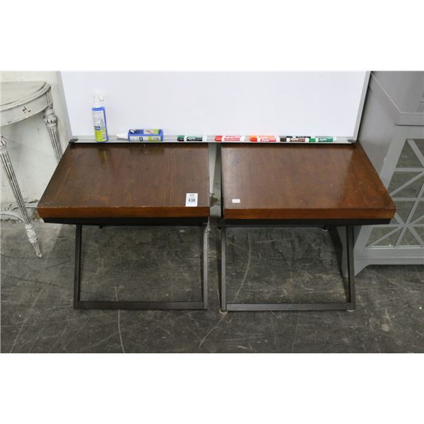 Contemporary Metal Base w/Oak Top End Tables - Pair - Some Damage