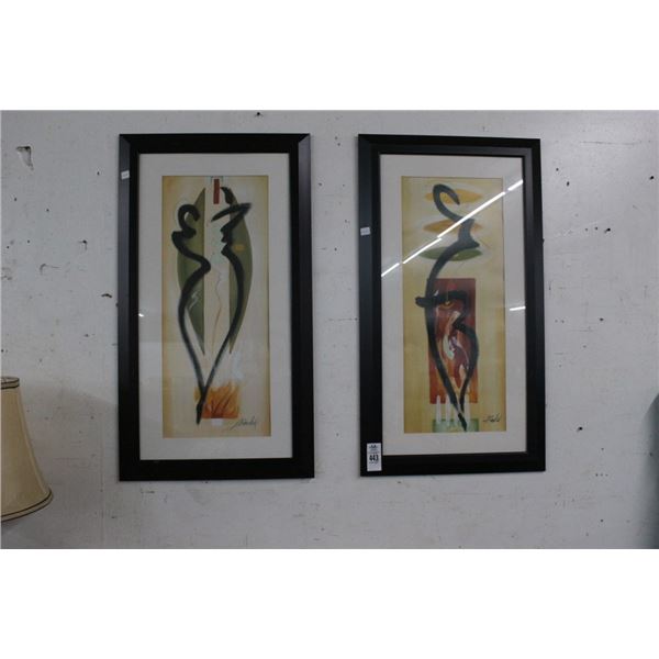 Abstract Wall Art Artist Signed - Pair