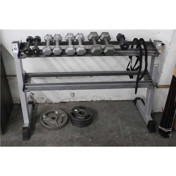 Dumbell Rack w/9 Dumbells/Plate Weights