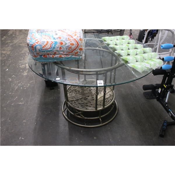 Metal Palm Leaf Bamboo Style Pedestal Glass Dining Table