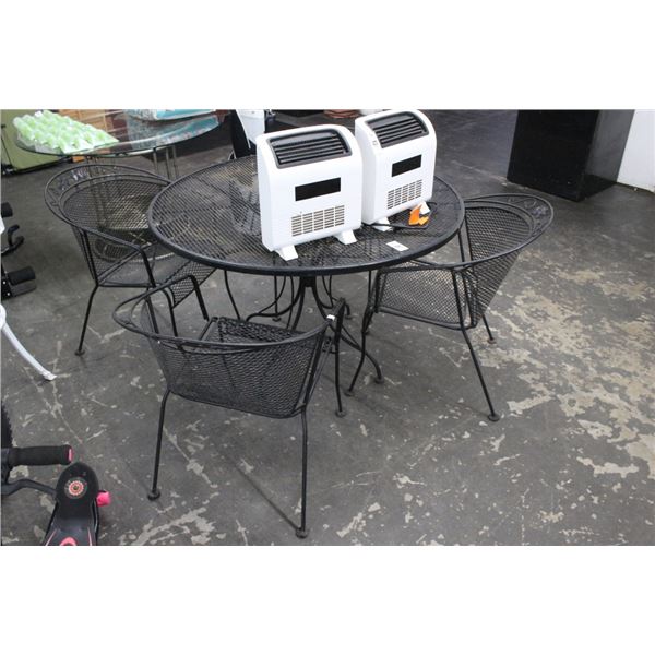 Black Iron Mesh Floral Motif Patio Table w/4 Chairs