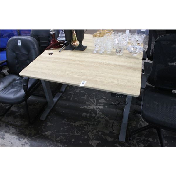 2-Power Adjustable Height Gray w/Oak Top Desk - 2 X $