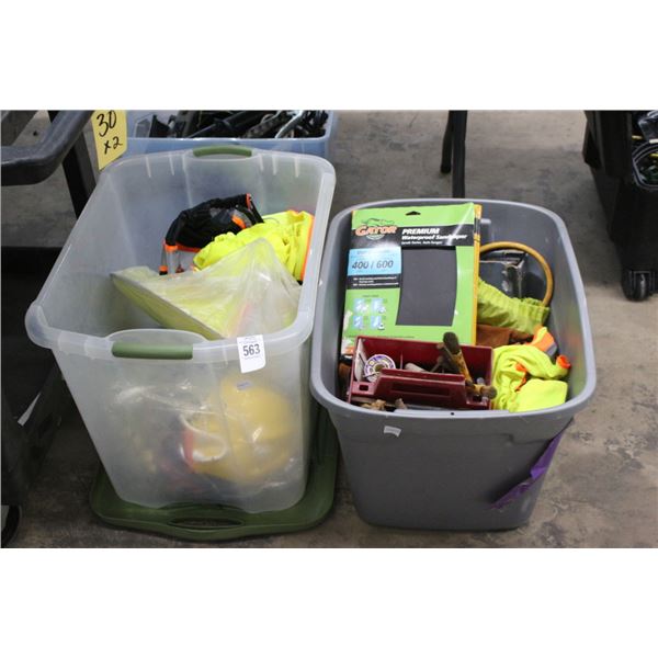 Bins 2 w/Safety Vest, Hard Hats, Welding Jacket, Solder, Sand Paper