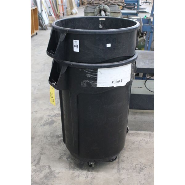 Black Large Waste Cans w/Dollies - Pair