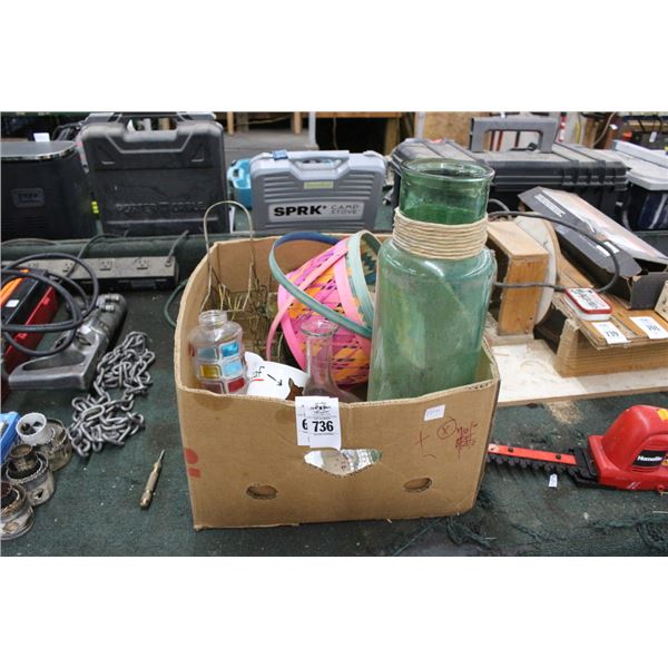 Glass Vase, Basket, Mugs, Décor